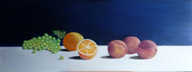 Stilleven Druiven sinaasappels en perziken P1030416a